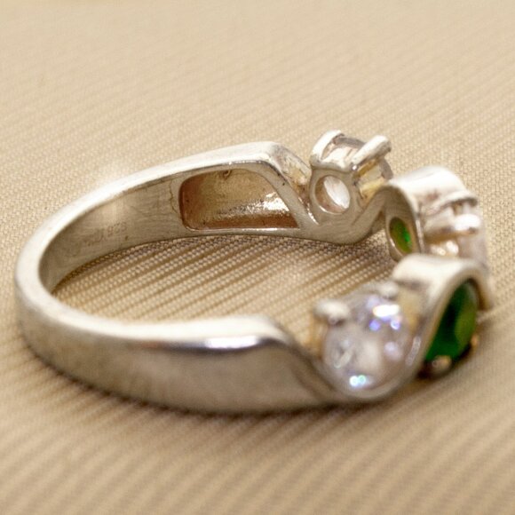 Elegant CZ Emerald and CZ Diamond Accent Ring, Yellow Gold Plating On 925 Silver - Picture 5 of 5